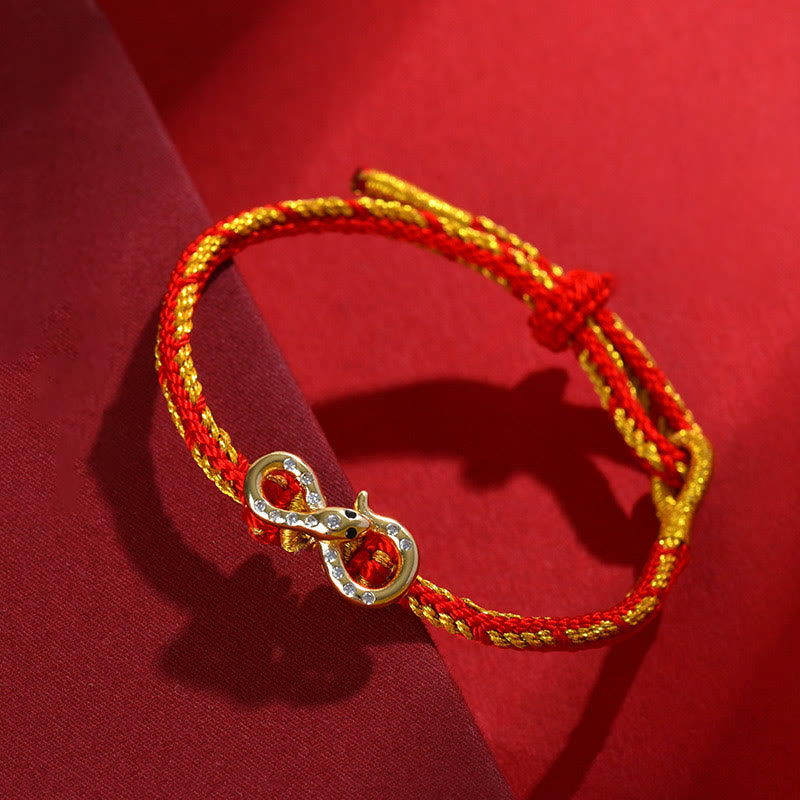 Pulsera trenzada con tira de Möbius y Buddha Stones con hilo rojo y el año de la serpiente