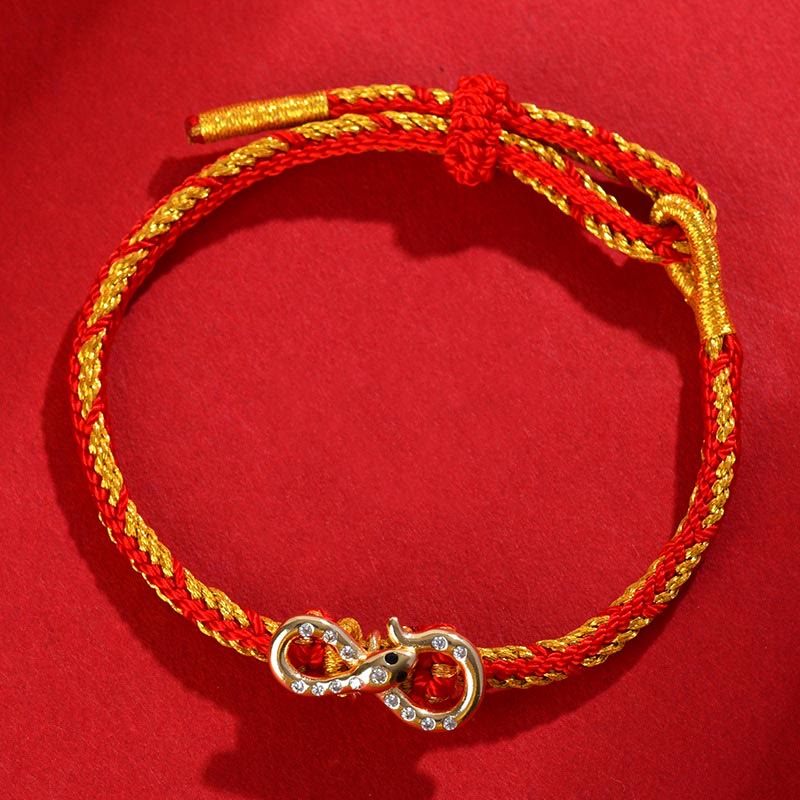 Pulsera trenzada con tira de Möbius y Buddha Stones con hilo rojo y el año de la serpiente