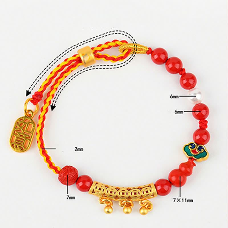 Pulsera de la calma de la marca Ruyi con campana de hilo rojo y cinabrio de Buddha Stones