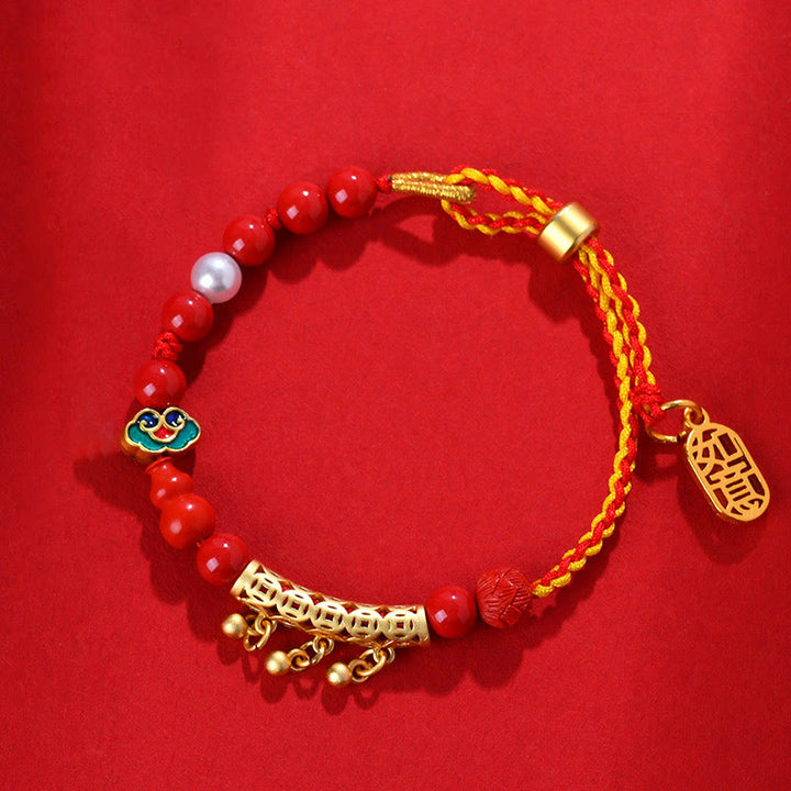 Pulsera de la calma de la marca Ruyi con campana de hilo rojo y cinabrio de Buddha Stones