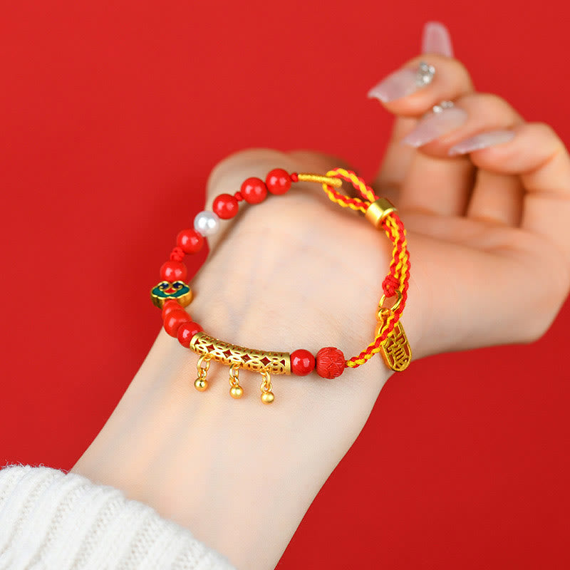Pulsera de la calma de la marca Ruyi con campana de hilo rojo y cinabrio de Buddha Stones