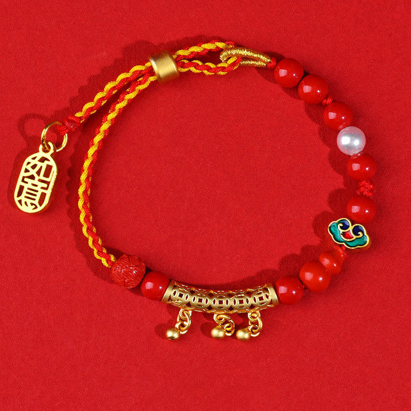 Pulsera de la calma de la marca Ruyi con campana de hilo rojo y cinabrio de Buddha Stones