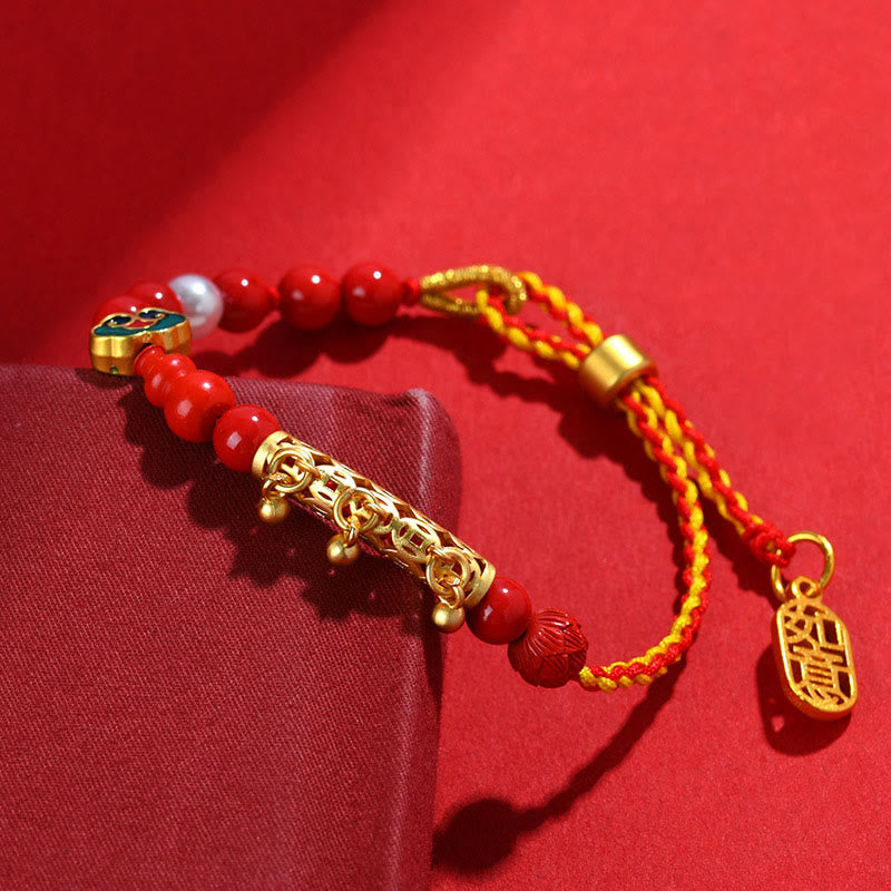 Pulsera de la calma de la marca Ruyi con campana de hilo rojo y cinabrio de Buddha Stones