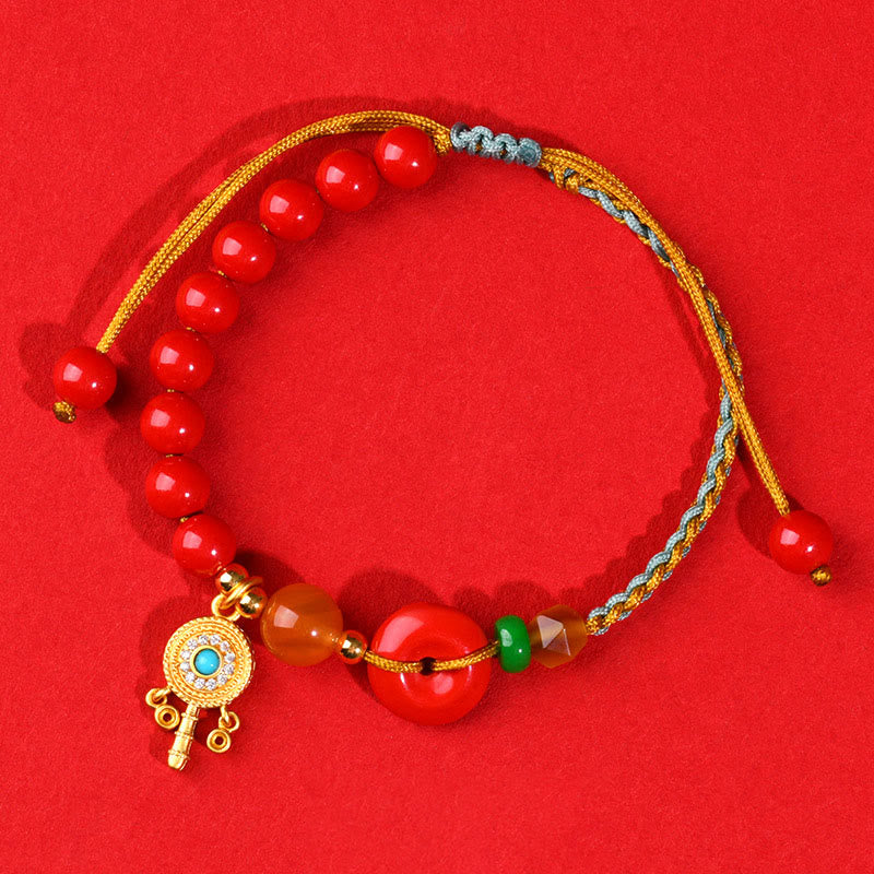 Pulsera con bendición de la paz con hilo de cinabrio y Buddha Stones