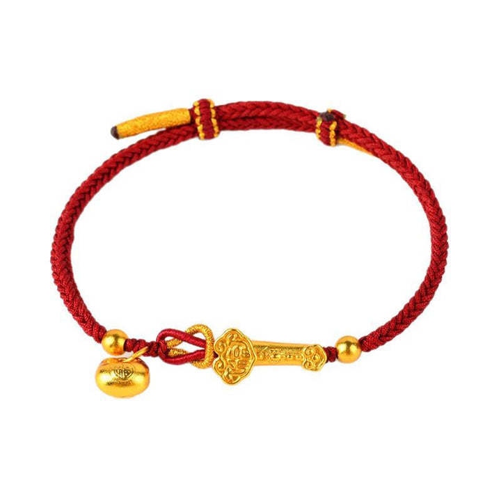 Pulsera trenzada de la suerte con lingote de Ruyi y palo de piedra de Buddha Stones con hilo rojo y carácter Fu