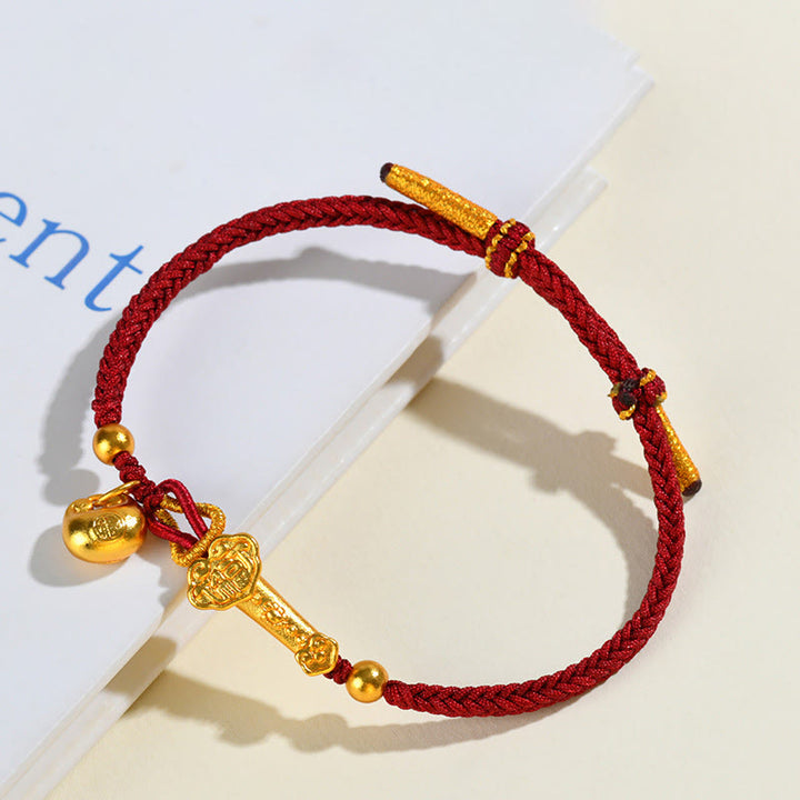 Pulsera trenzada de la suerte con lingote de Ruyi y palo de piedra de Buddha Stones con hilo rojo y carácter Fu