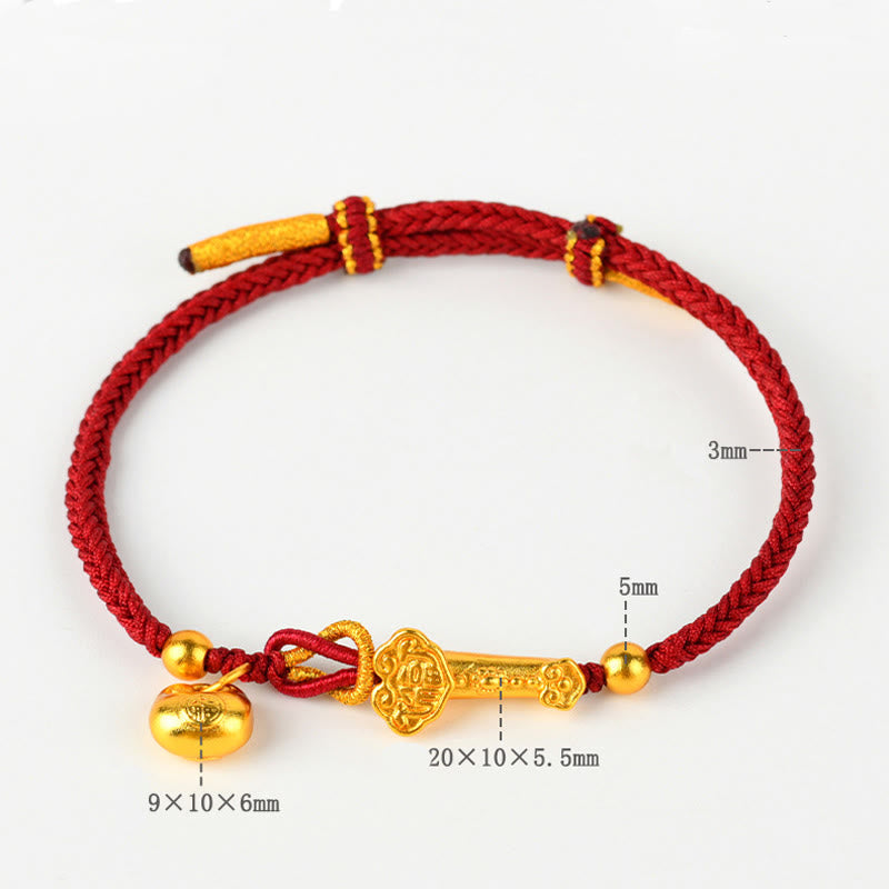 Pulsera trenzada de la suerte con lingote de Ruyi y palo de piedra de Buddha Stones con hilo rojo y carácter Fu