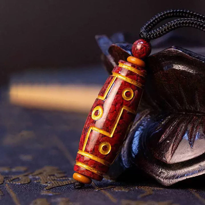 Colgante de bendición con cuentas Dzi de nueve ojos y Buddha Stones con cinabrio