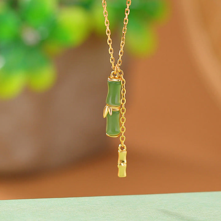 Collar con colgante de plata de ley 925 con Buddha Stones, jade hetiano y bambú
