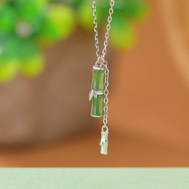 Collar con colgante de plata de ley 925 con Buddha Stones, jade hetiano y bambú