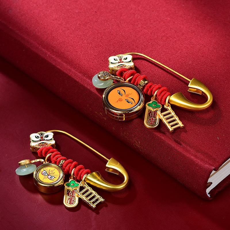 Broche de cobre con Buddha Stones de león danzante tibetano, hebilla de paz, jade, personaje Fu, seguro y saludable