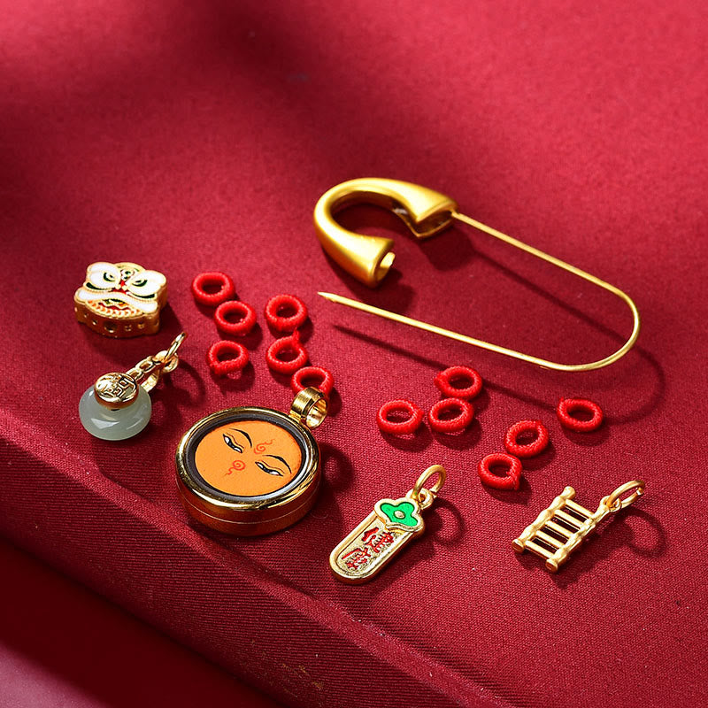 Broche de cobre con Buddha Stones de león danzante tibetano, hebilla de paz, jade, personaje Fu, seguro y saludable