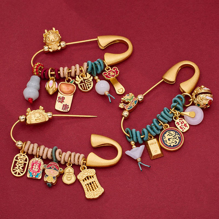 Broche de latón con protección para atraer la fortuna con el personaje de Buddha Stones de dragón Fu