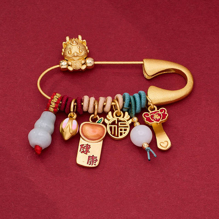 Broche de latón con protección para atraer la fortuna con el personaje de Buddha Stones de dragón Fu