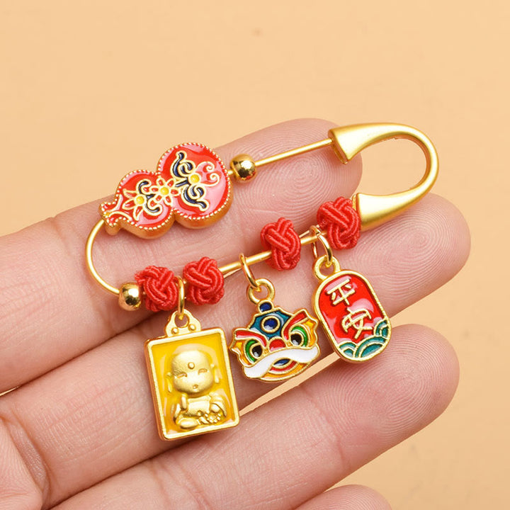 Broche con bendición de salud y seguridad del personaje Fu del león danzante de calabaza de Buddha Stones
