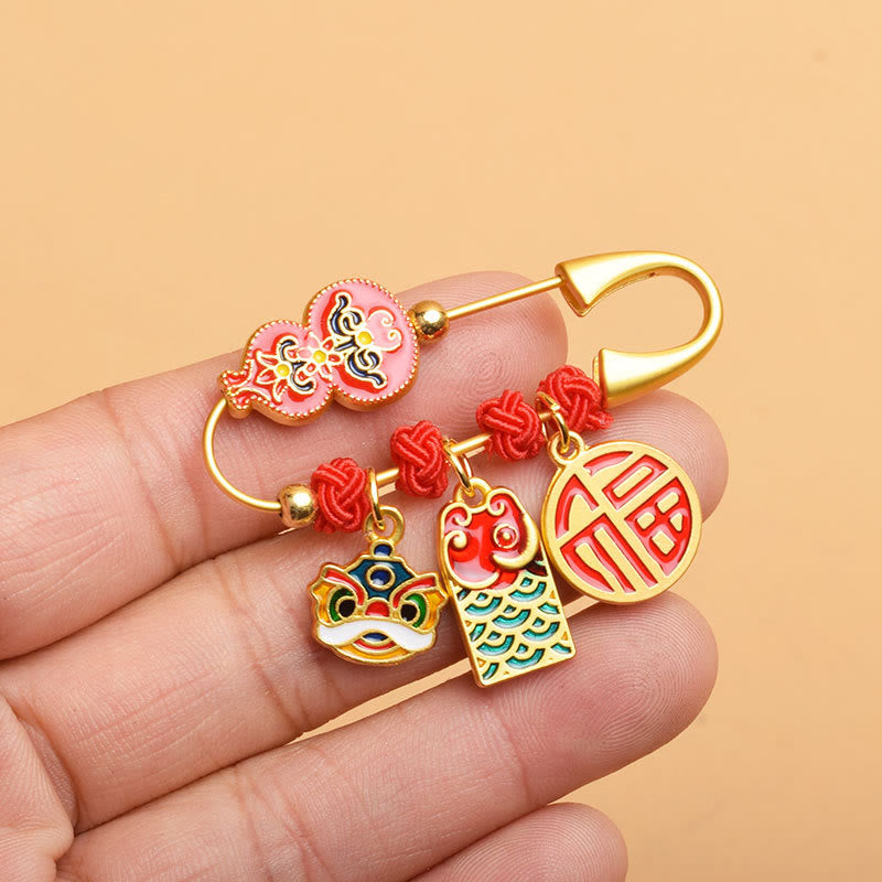 Broche con bendición de salud y seguridad del personaje Fu del león danzante de calabaza de Buddha Stones