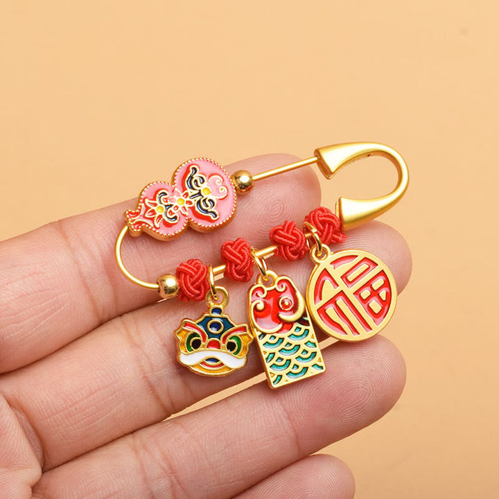 Broche con bendición de salud y seguridad del personaje Fu del león danzante de calabaza de Buddha Stones