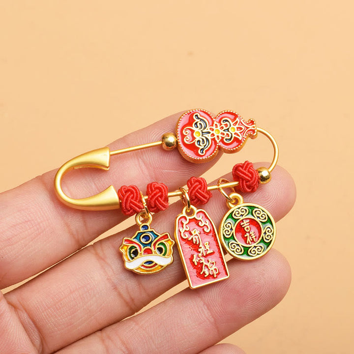 Broche con bendición de salud y seguridad del personaje Fu del león danzante de calabaza de Buddha Stones