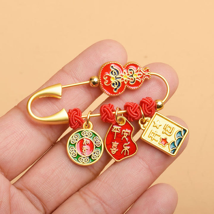 Broche con bendición de salud y seguridad del personaje Fu del león danzante de calabaza de Buddha Stones