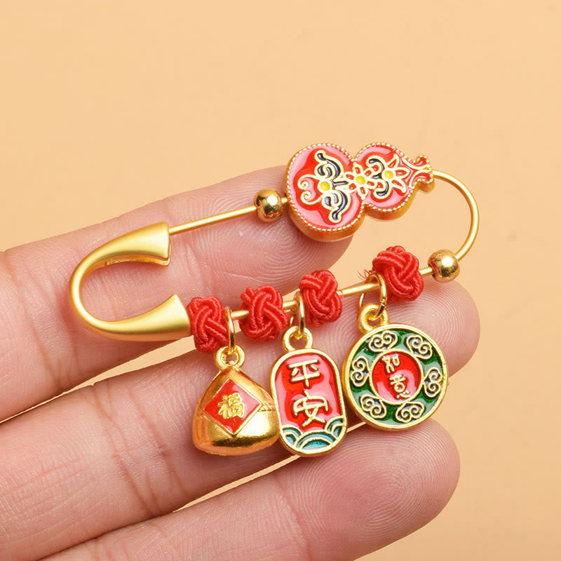 Broche con bendición de salud y seguridad del personaje Fu del león danzante de calabaza de Buddha Stones