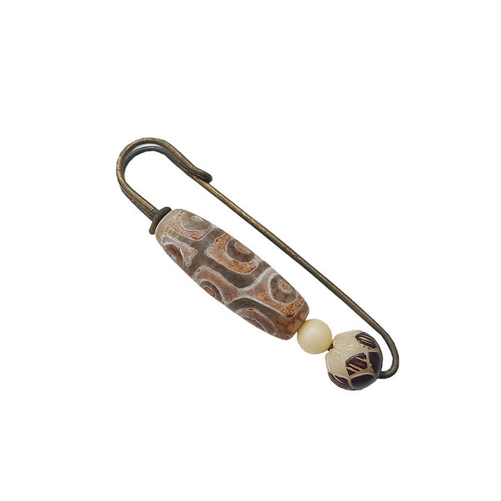Broche protector de loto con semillas de Bodhi y cuentas Dzi de nueve Buddha Stones