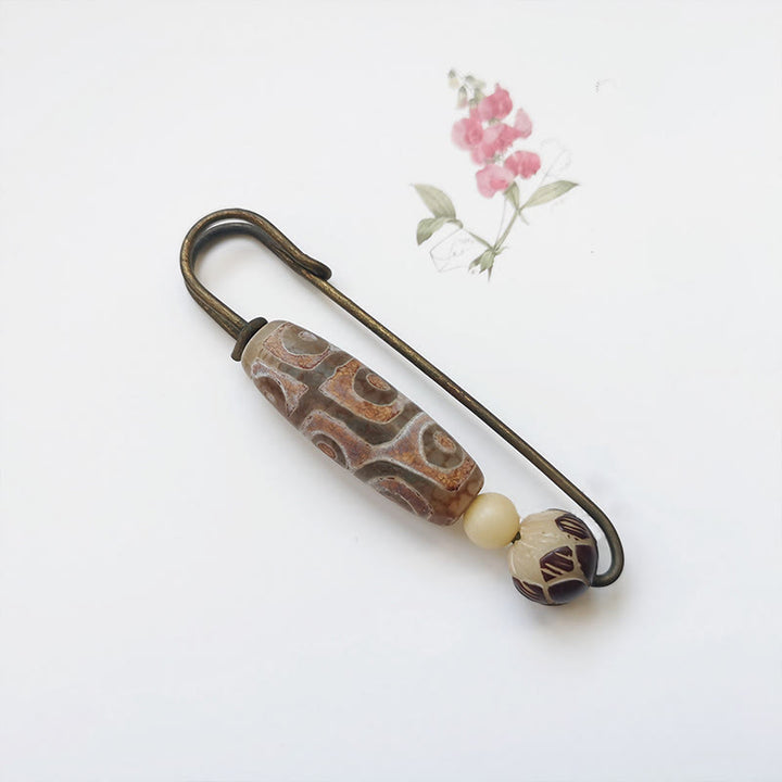 Broche protector de loto con semillas de Bodhi y cuentas Dzi de nueve Buddha Stones