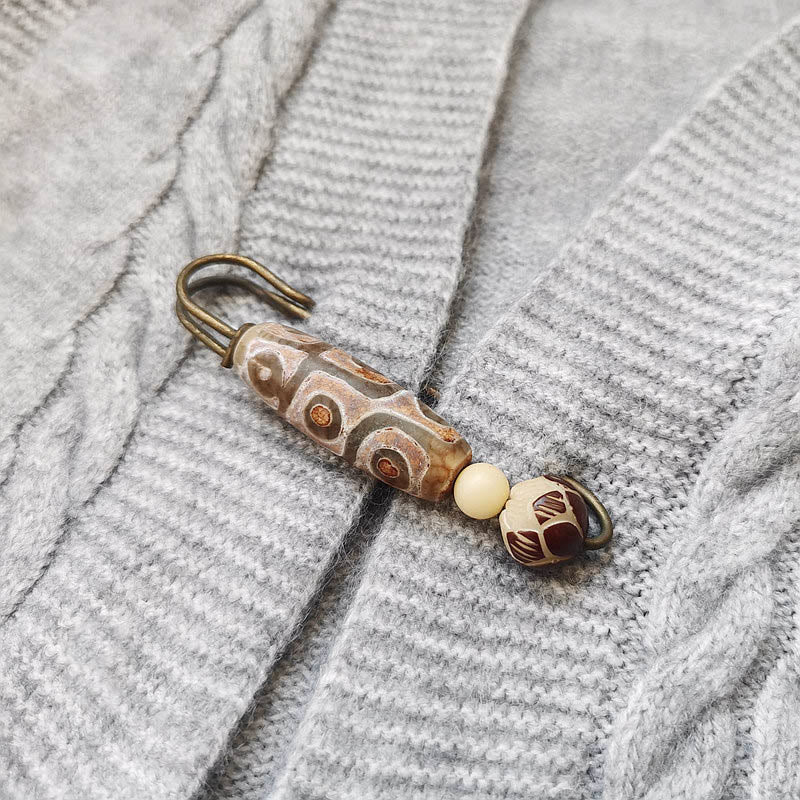 Broche protector de loto con semillas de Bodhi y cuentas Dzi de nueve Buddha Stones