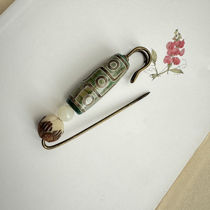 Broche protector de loto con semillas de Bodhi y cuentas Dzi de nueve Buddha Stones