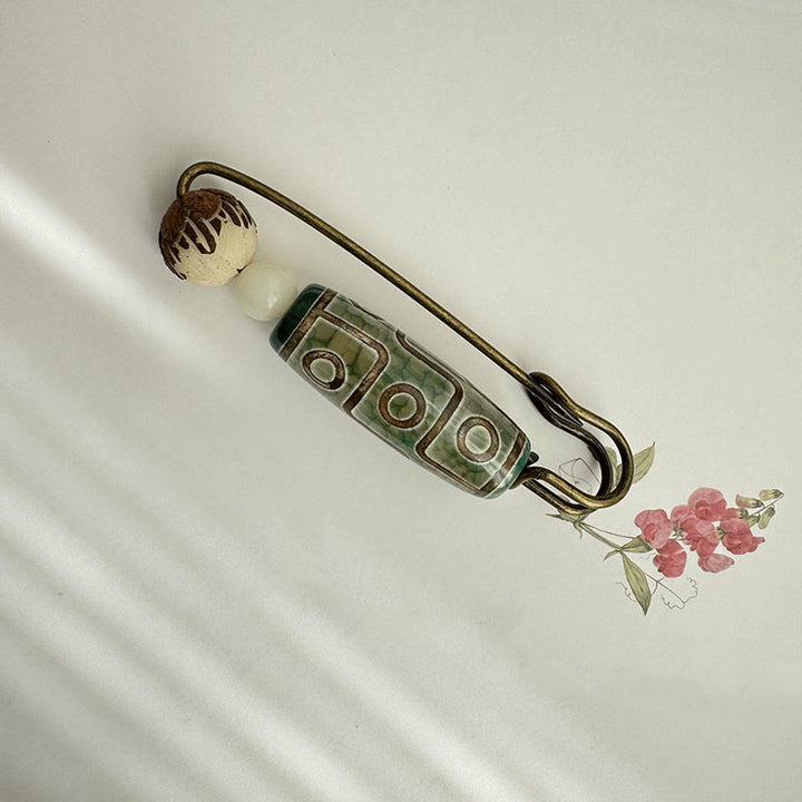 Broche protector de loto con semillas de Bodhi y cuentas Dzi de nueve Buddha Stones