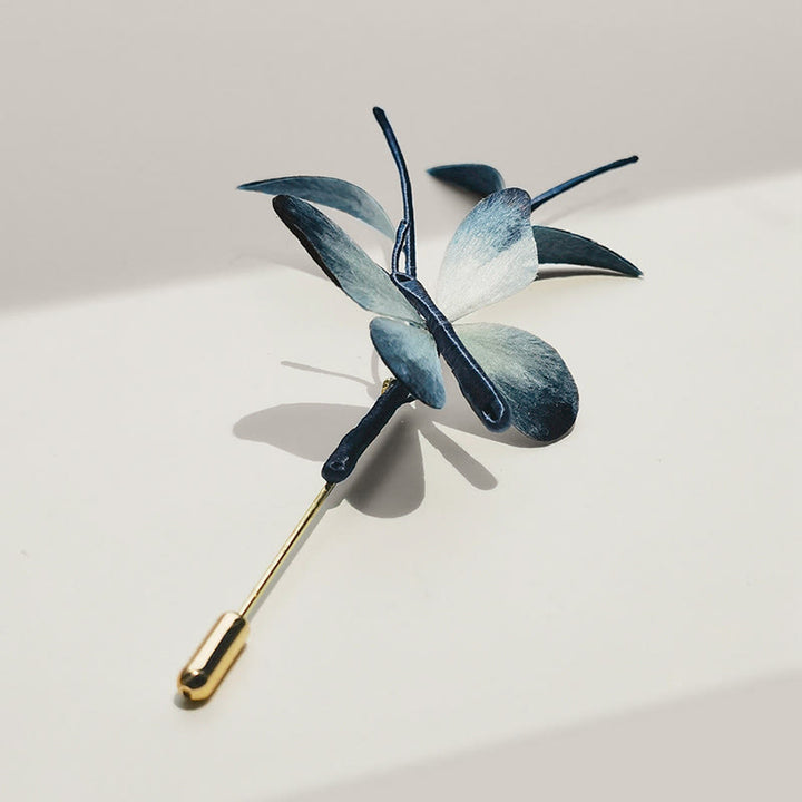 Broche de mariposa de seda morera con flores de terciopelo hechas a mano con Buddha Stones