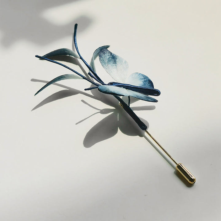 Broche de mariposa de seda morera con flores de terciopelo hechas a mano con Buddha Stones