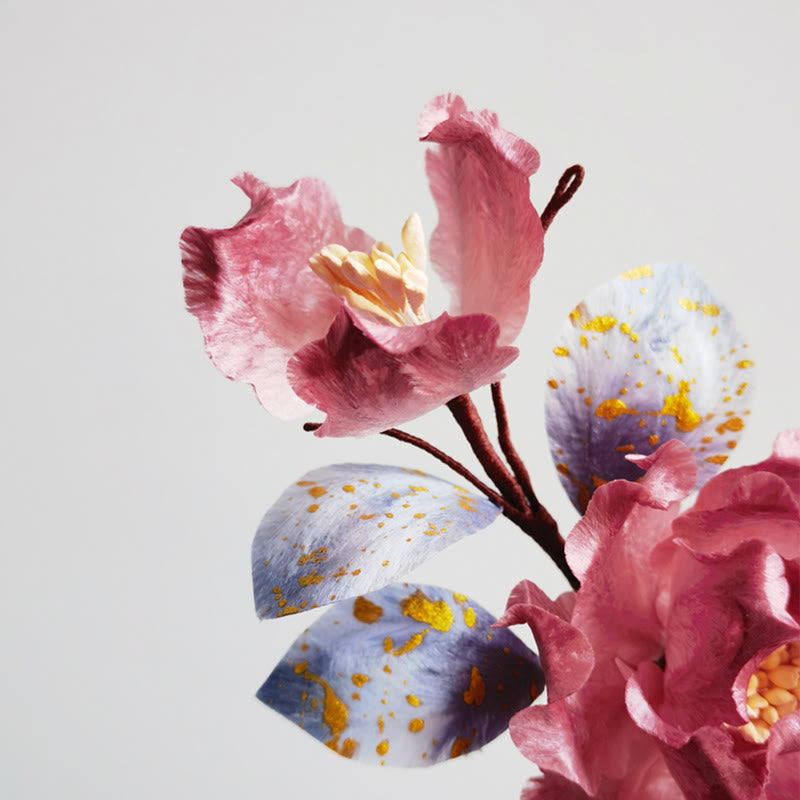 Broche de flor de seda de morera hecha a mano con flores de terciopelo y Buddha Stones