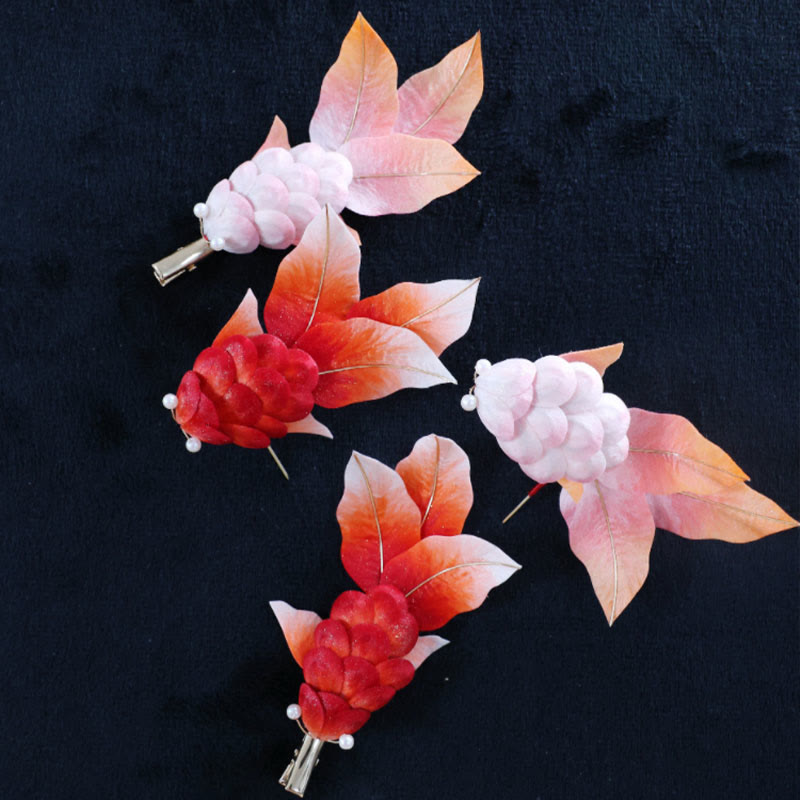 Broche para el pelo con forma de pez koi rojo y flores de terciopelo de Yangzhou hecho a mano con Buddha Stones