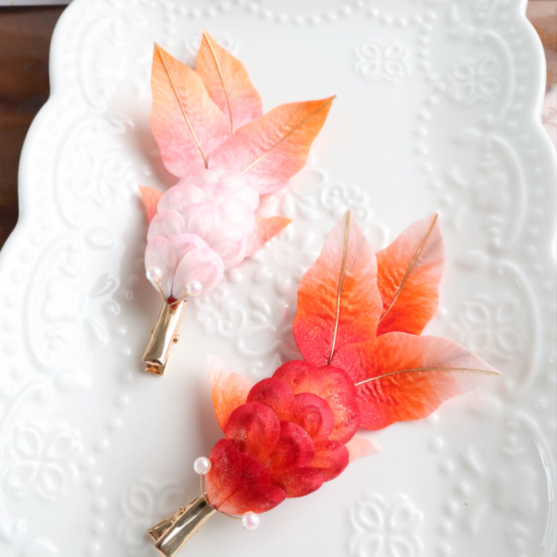 Broche para el pelo con forma de pez koi rojo y flores de terciopelo de Yangzhou hecho a mano con Buddha Stones