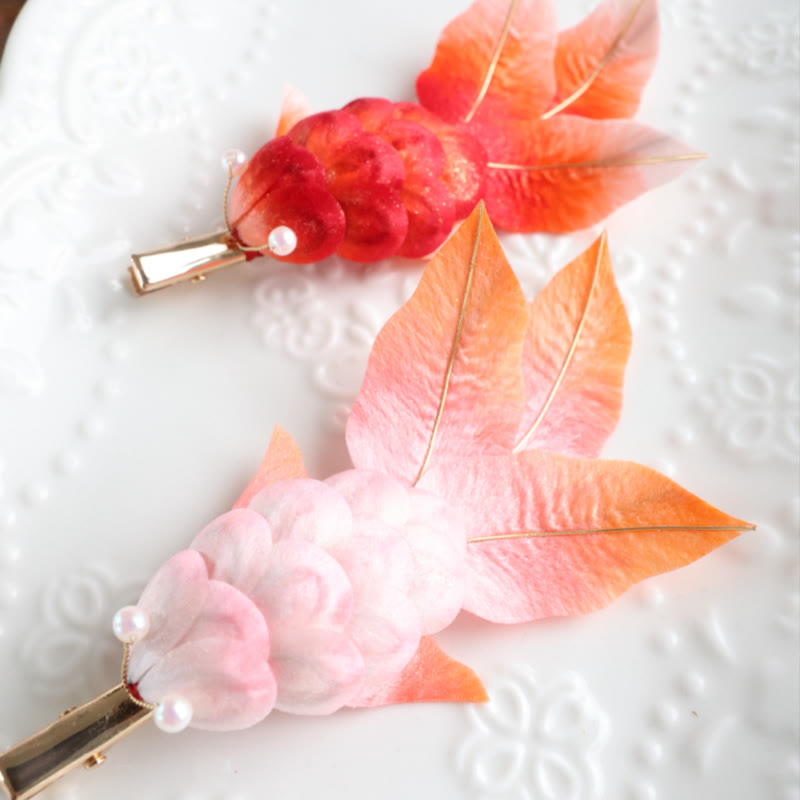 Broche para el pelo con forma de pez koi rojo y flores de terciopelo de Yangzhou hecho a mano con Buddha Stones