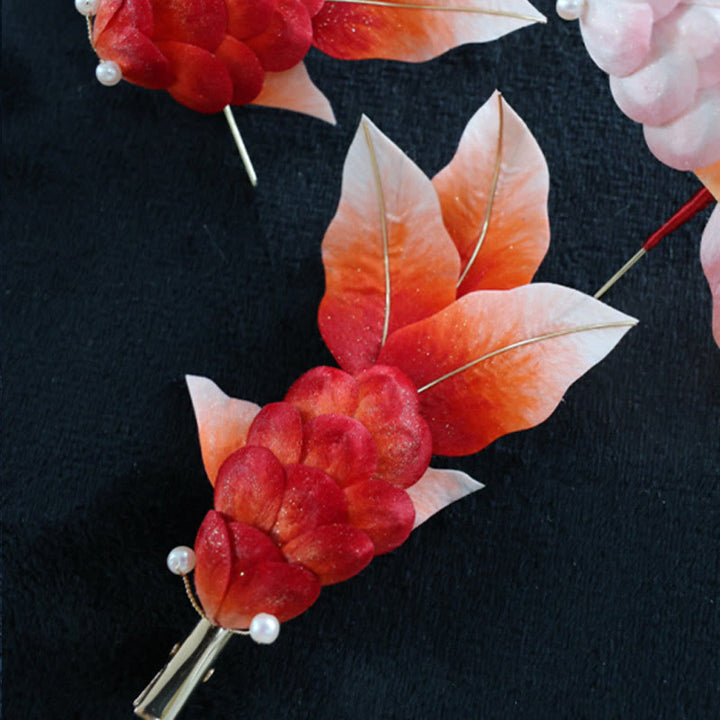 Broche para el pelo con forma de pez koi rojo y flores de terciopelo de Yangzhou hecho a mano con Buddha Stones