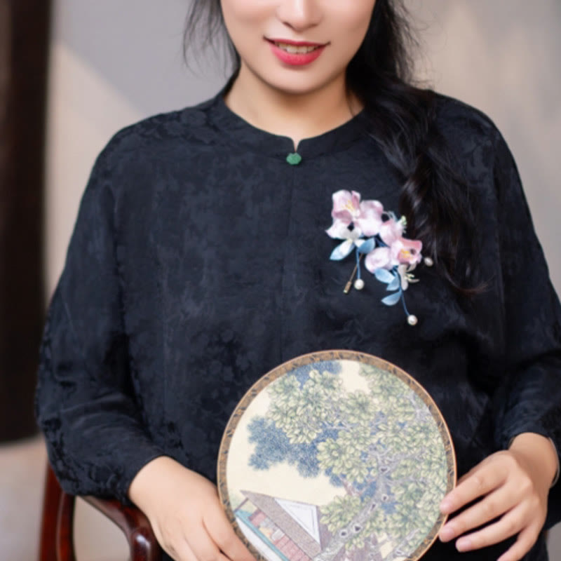 Broche para el pelo con forma de lirio rosa y seda morera con flores de terciopelo hechas a mano con Buddha Stones