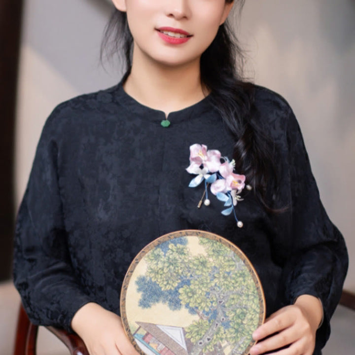 Broche para el pelo con forma de lirio rosa y seda morera con flores de terciopelo hechas a mano con Buddha Stones