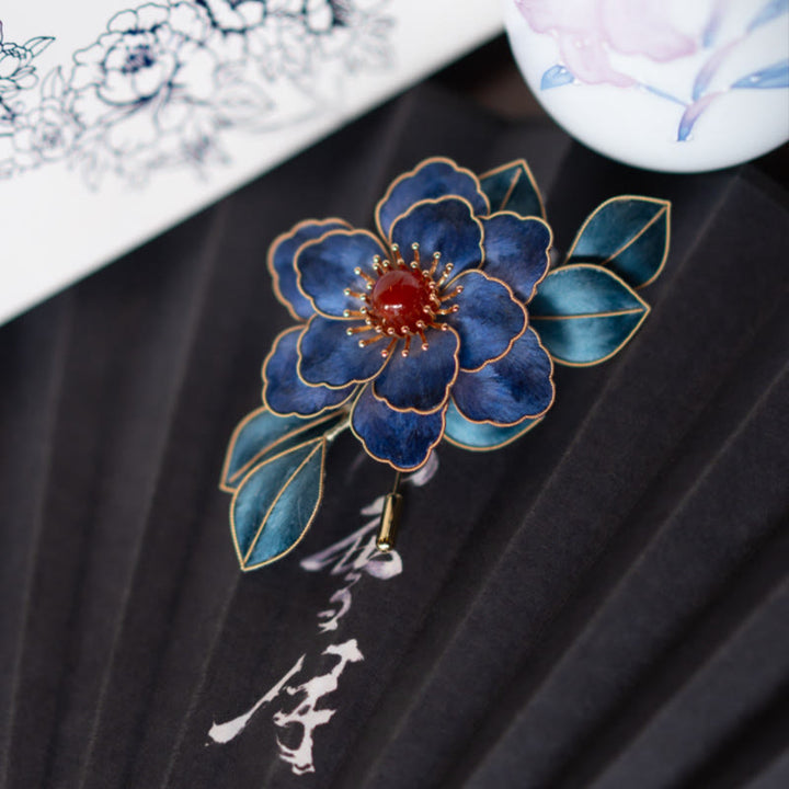 Broche de flores de seda de morera con flores de terciopelo de Yangzhou hechas a mano con Buddha Stones