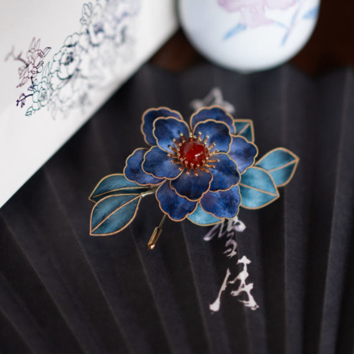 Broche de flores de seda de morera con flores de terciopelo de Yangzhou hechas a mano con Buddha Stones
