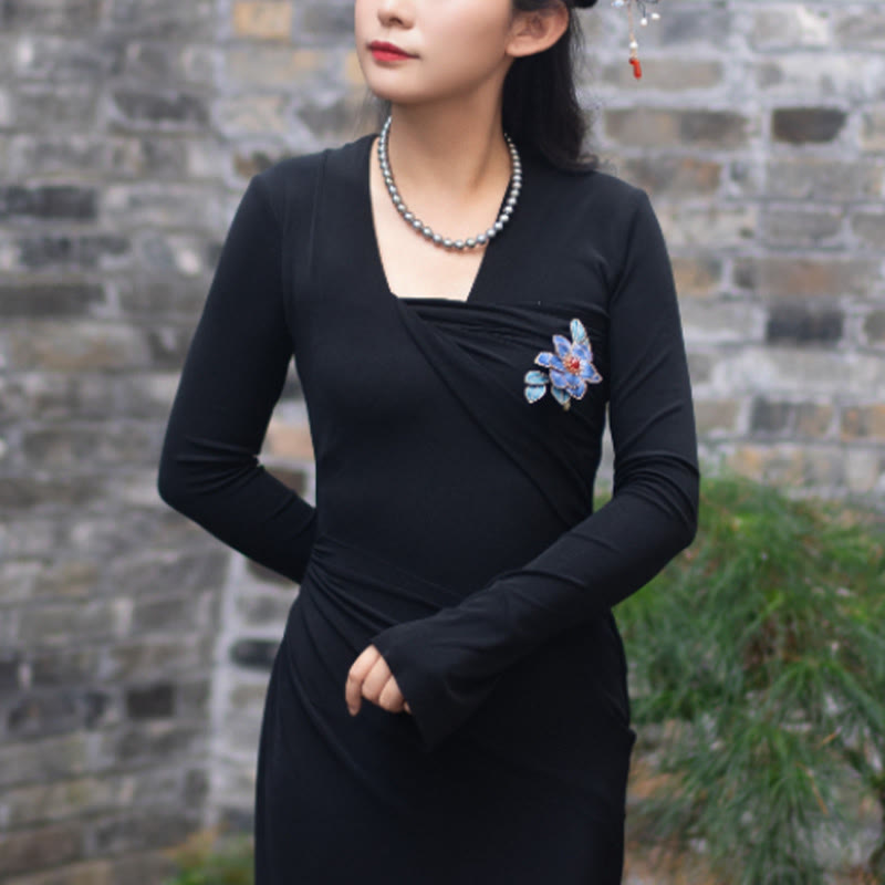 Broche de flores de seda de morera con flores de terciopelo de Yangzhou hechas a mano con Buddha Stones