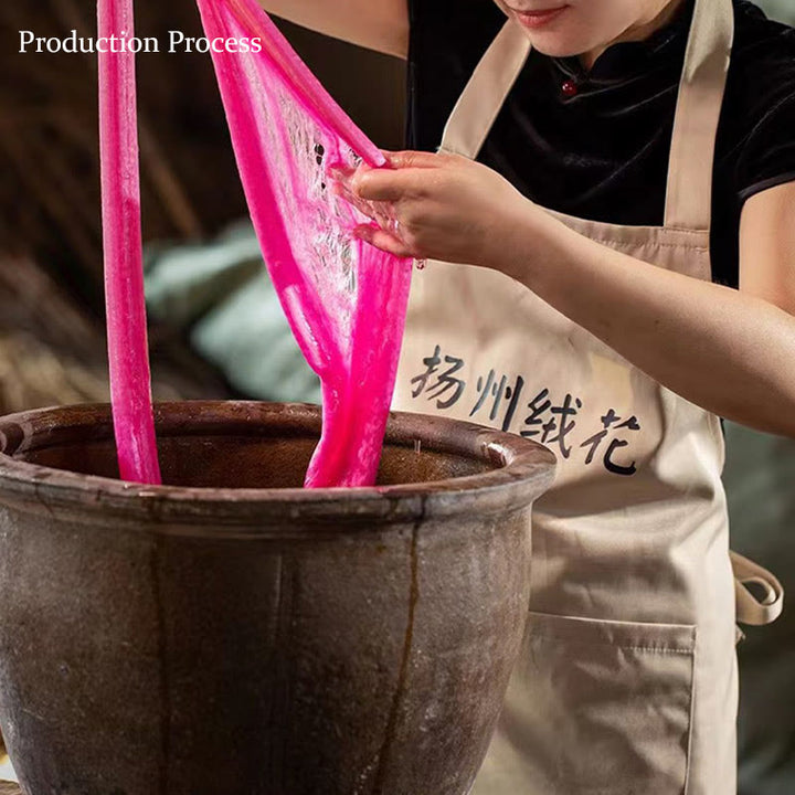 Broche de seda de morera con flor de durazno y terciopelo de Yangzhou hecho a mano con Buddha Stones