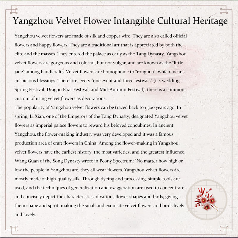 Broche de seda de morera con flor de durazno y terciopelo de Yangzhou hecho a mano con Buddha Stones