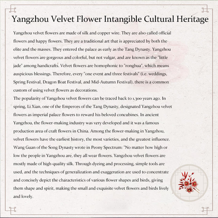 Broche de seda de morera con flor de durazno y terciopelo de Yangzhou hecho a mano con Buddha Stones