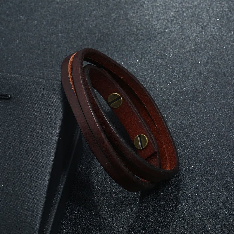 Pulsera de cuero multicapa con hebilla resistente y Buddha Stones