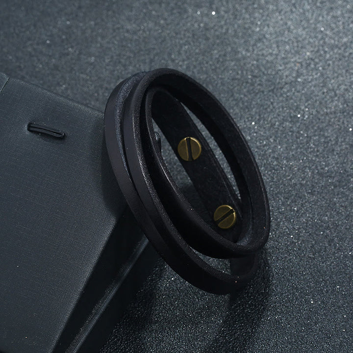 Pulsera de cuero multicapa con hebilla resistente y Buddha Stones