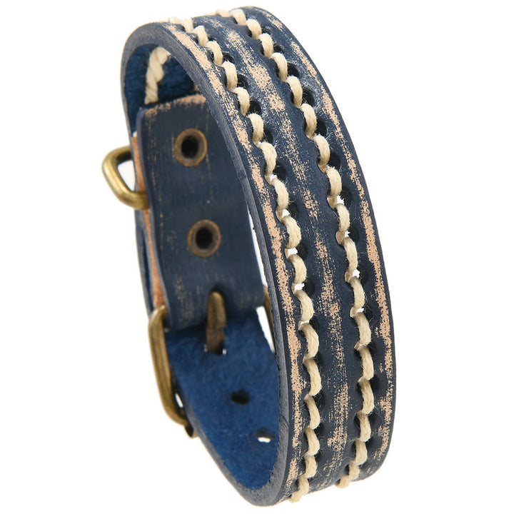 Pulsera de cuero vintage con hebilla ajustable y Buddha Stones