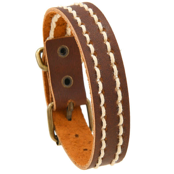 Pulsera de cuero vintage con hebilla ajustable y Buddha Stones