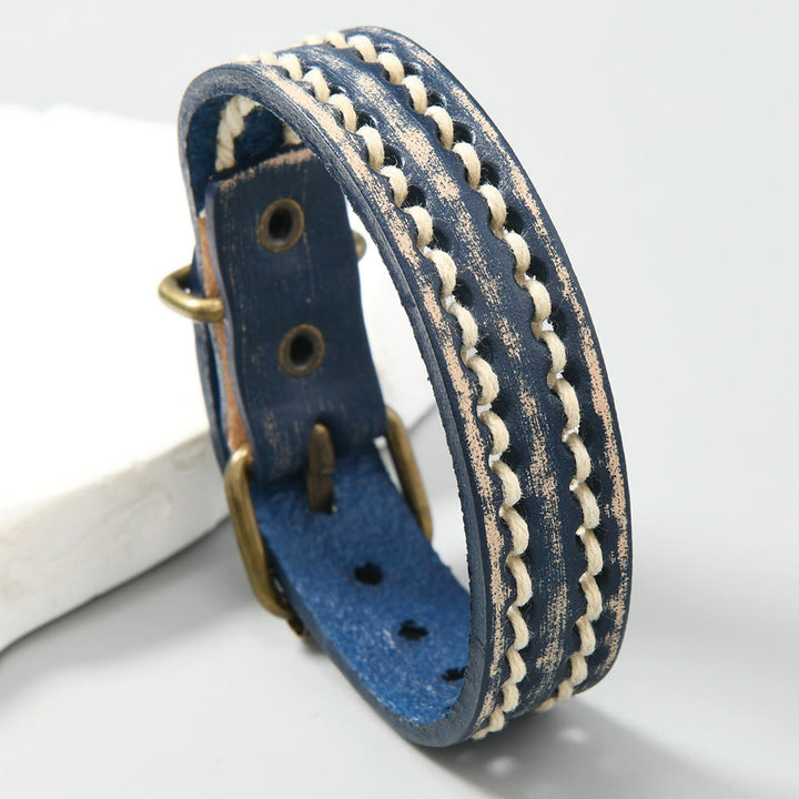 Pulsera de cuero vintage con hebilla ajustable y Buddha Stones