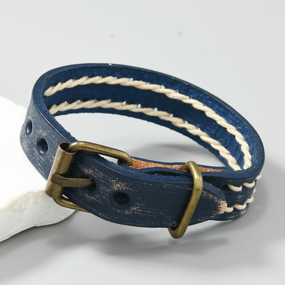 Pulsera de cuero vintage con hebilla ajustable y Buddha Stones